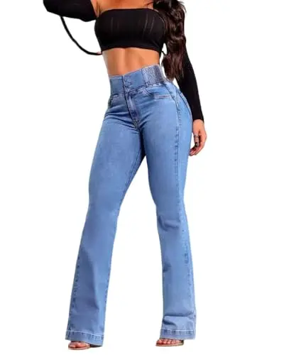 CHICME high-waisted bootcut jeans with tummy control on a woman with curves
