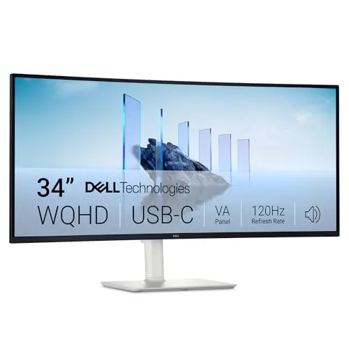 Dell 34-inch curved monitor in ash white with clean professional design