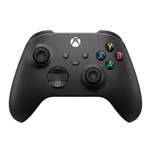 Xbox Wireless Controller in Carbon Black color showing textured grips and hybrid D-pad