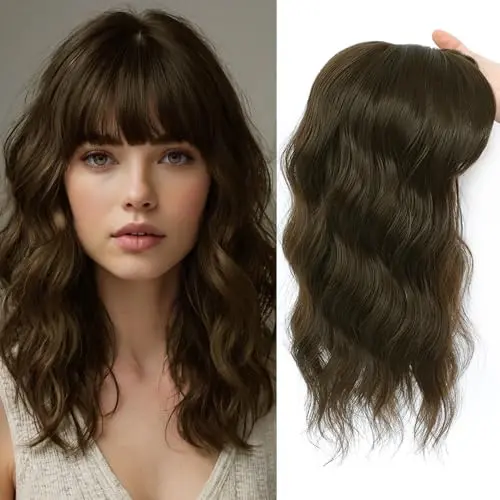 HVVZOY curly hair topper with wispy part in dark wood brown