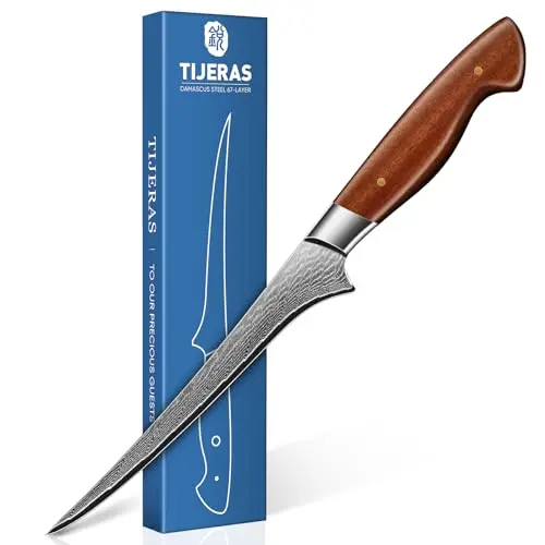 TIJERAS Damascus steel fillet knife with wood handle