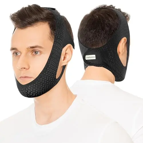 OHALEEP anti-snoring chin strap for CPAP users in black medium size