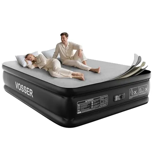 VOSSER Queen air mattress with foam topper and built-in pump for camping