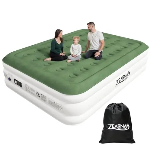 Zearna queen air mattress with built-in pump and anti-slip bottom for camping