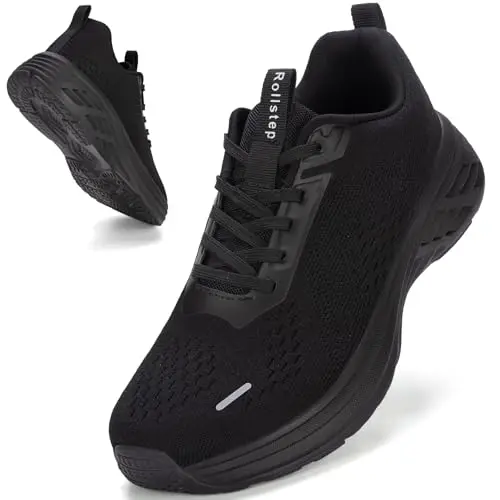Rollstep wide toe box running shoes in black color for athletic use
