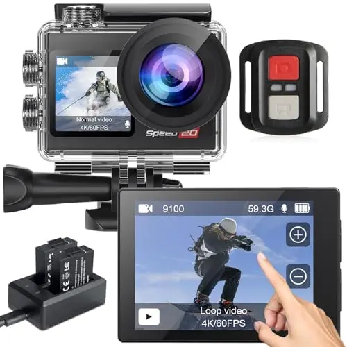 Hiicam action camera with touch screen and waterproof design