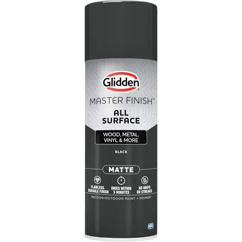 Glidden Master Finish spray paint can in matte black
