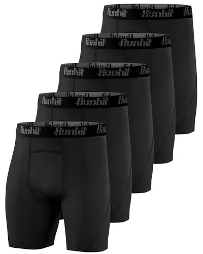 Runhit 5-pack compression shorts showing stretch fabric