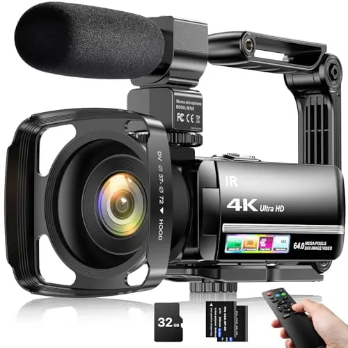 FJFJOPK 4K camcorder with stabilizer and external microphone