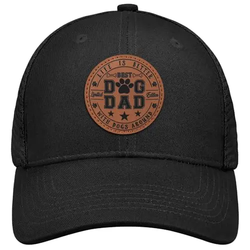 SONALIED dog dad baseball cap with leather patch and adjustable strap