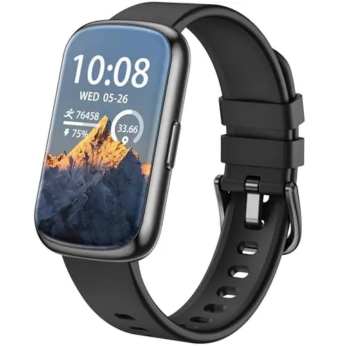 RLQA fitness tracker with colorful display and health metrics