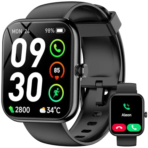 Black smart watch with Alexa built-in and 1.83-inch HD display