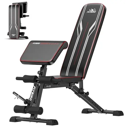 FLYBIRD workout bench with leg extension and preacher curl attachment