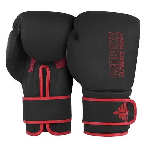 Badboxe hybrid boxing gloves in black and red with molded foam core