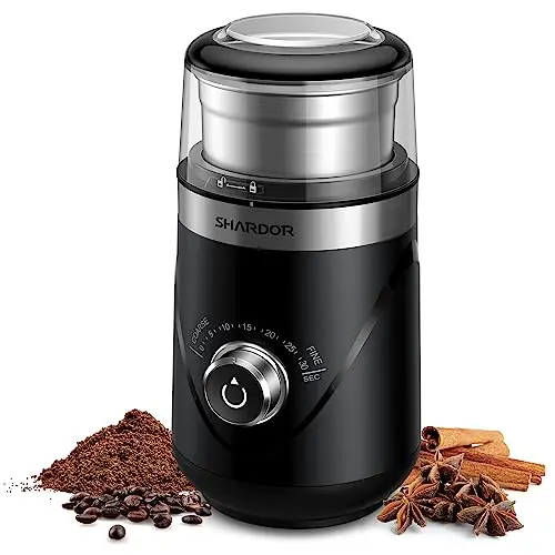 SHARDOR Electric Super Silent Blade Coffee Grinder with timed control knob and black finish