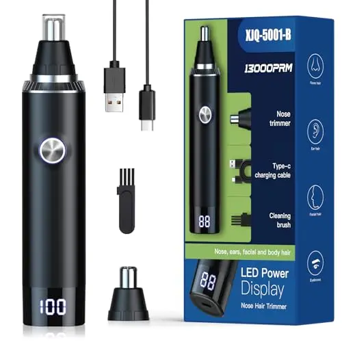 Ginity nose hair trimmer with LED display and interchangeable heads