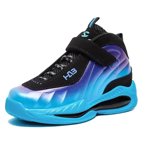 Miorpex kids basketball sneakers with hook-and-loop closure in black and blue