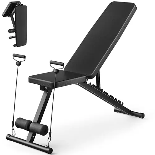 Vusign foldable workout bench with included resistance bands