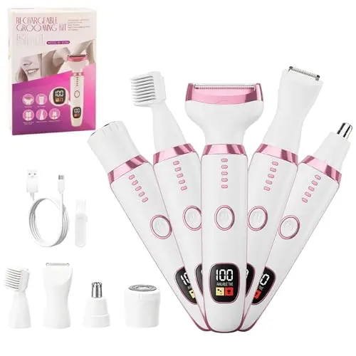 RUIM 5-in-1 electric razor for women with multiple attachments and USB-C charging