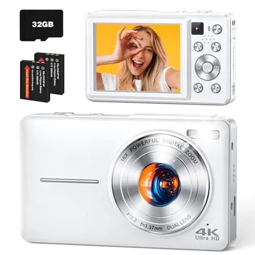 YAXTIFIU white compact camera with dual lens design