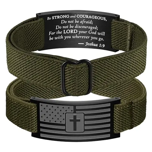 JESVO Christian cross bracelet with American flag and Bible verse