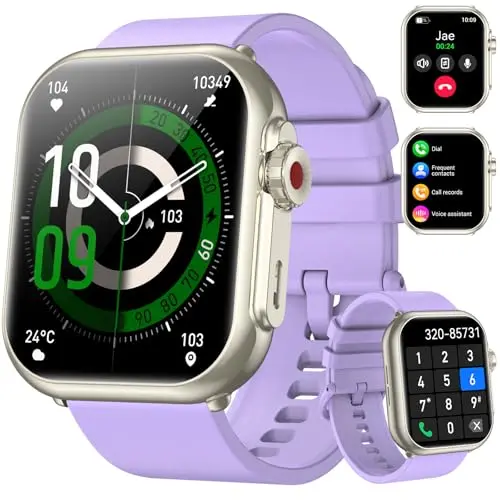 QONBINK smart watch with purple band and large display