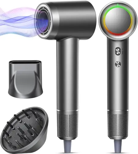 Alloom high-speed hair dryer with diffuser and nozzle attachments