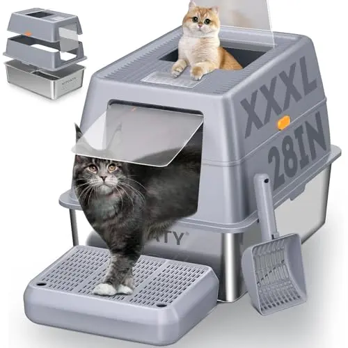 KITCATY XXXL stainless steel enclosed litter box for very large cats