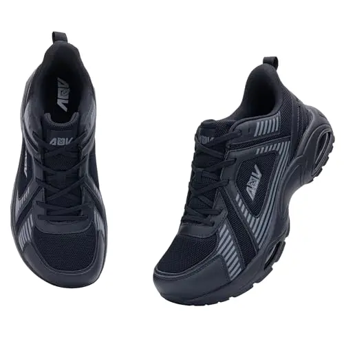 Artlea Mens Athletic Wide Toe Box Running Shoes in black and grey