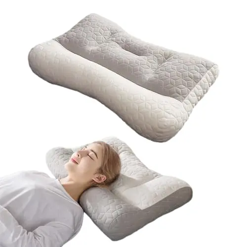 Orthopedic deep sleep pillow with ear slot design and checkered pattern