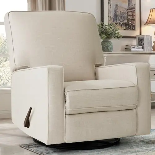 Harkawon fabric swivel rocker recliner in beige and brown