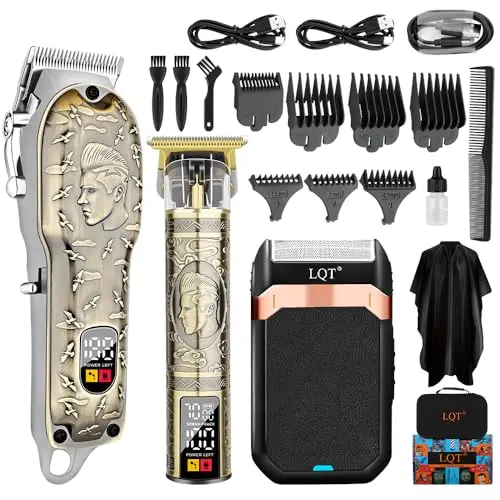 LQT professional hair clippers set with LED display in bronze finish