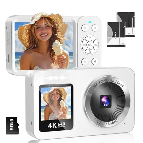 WABL white compact camera with dual screen display