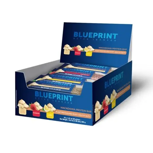 Blueprint macadamia nut protein bars variety pack with lemon, white cocoa, and raspberry flavors