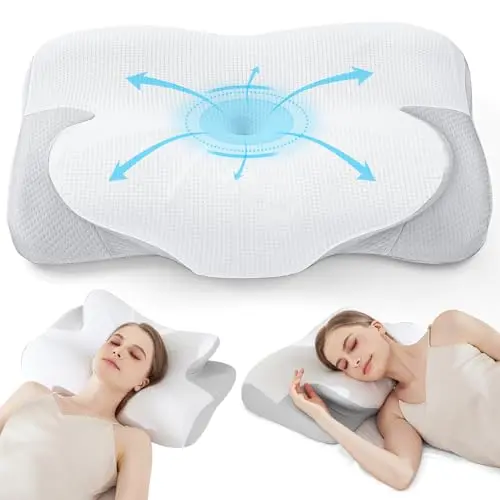 FREEVARY cervical neck pillow with ice silk cooling cover and ergonomic contour design