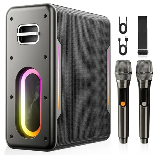 Zeelink karaoke machine with LED lights and wireless microphones