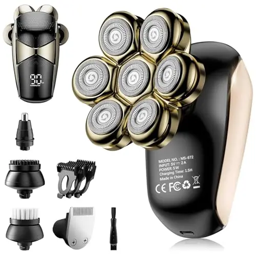SHPAVVER 5-in-1 electric head shaver with detachable rotary heads
