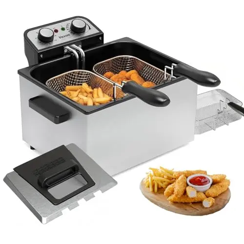 Vexon deep fryer with three baskets and viewing window lid