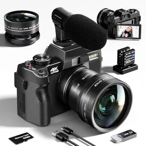 Eddioklp 4K digital camera with wide-angle and macro lenses