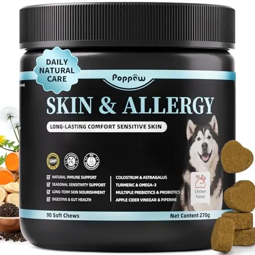 POPPAW Dog Skin and Allergy Chews with probiotics