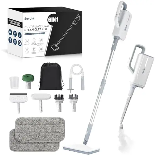 Seyola white-gray steam mop with handheld attachments