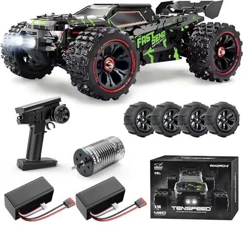 WIAORCHI 1:14 brushless RC car accelerating on open ground
