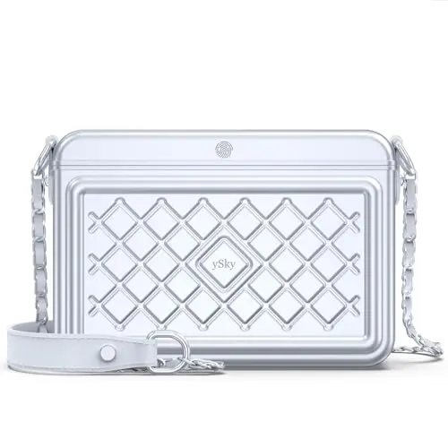 YSKY silver metal crossbody bag with fingerprint lock and chain handle