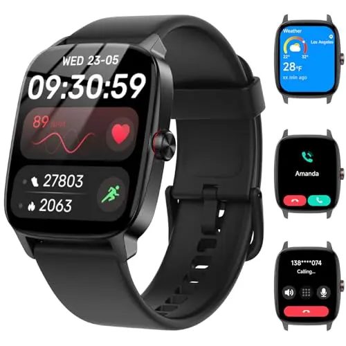 KIBFLE smartwatch with 1.85-inch AMOLED display and rectangular design