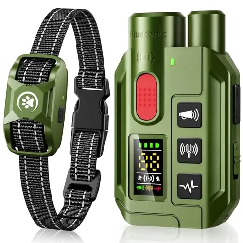 YJWFHPU dog training collar with remote showing LCD display and adjustable modes