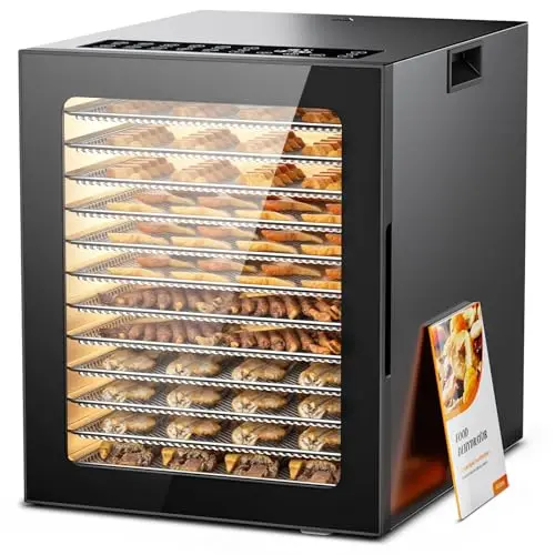 PSIIDAN commercial-grade food dehydrator with 12 trays and glass door