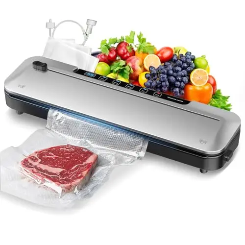 LKKNC vacuum sealer in silver with digital display