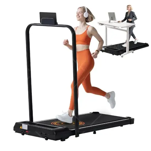 MCRG black foldable treadmill with handle bar for small spaces
