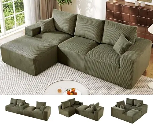 WESTSETLUX cloud sectional sofa in green corduroy with high seat