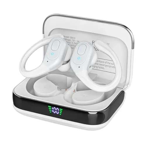 SAJAWASS wireless earbuds with over-ear hooks for sports and fitness